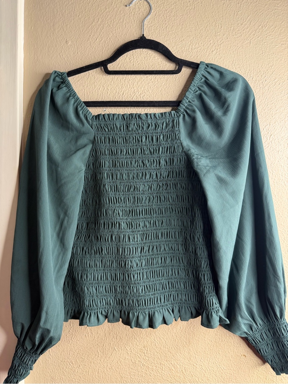 Madewell  Smocked Square-Neck Long Sleeve Top - Teal Green